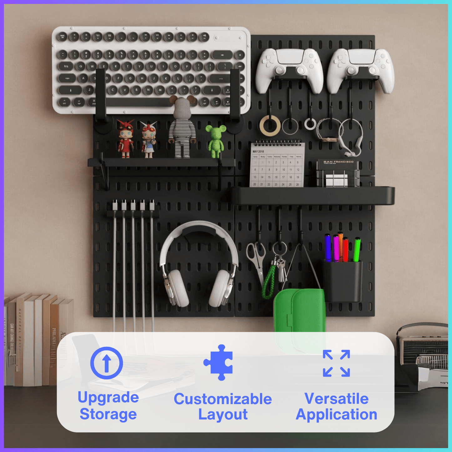 Keepo Black Wall Game Organizer Set With 4Pcs Pegboards - Keepo