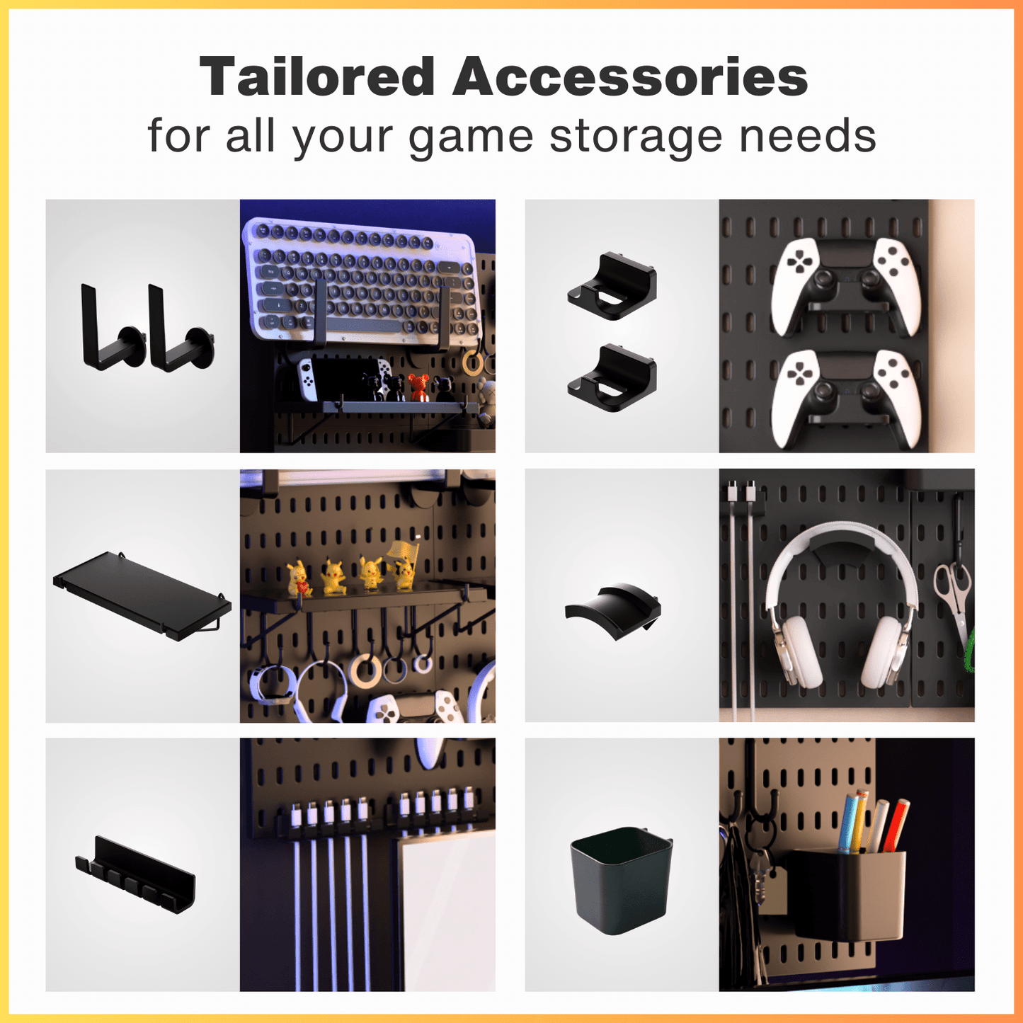 Keepo Black Wall Game Organizer Set With 4Pcs Pegboards - Keepo