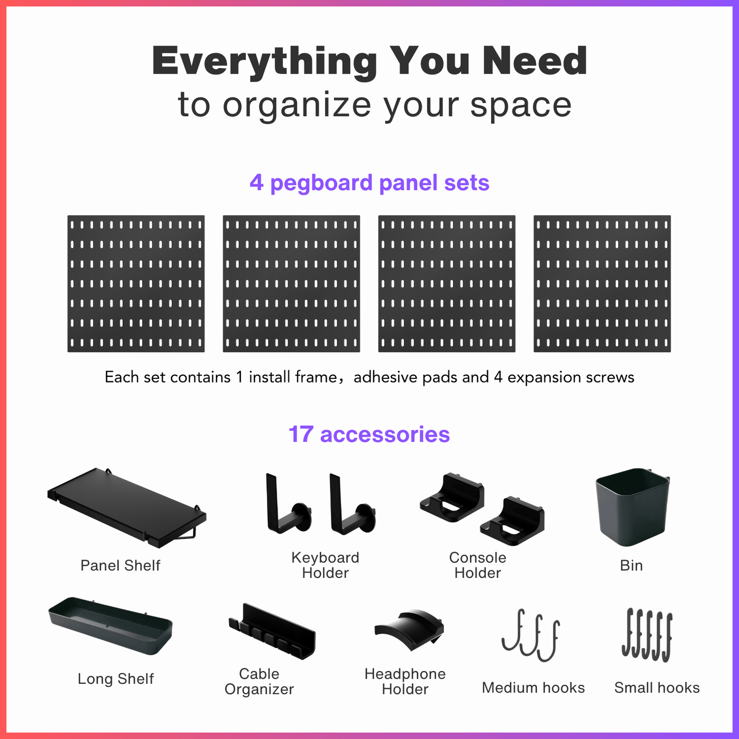 Keepo Black Wall Game Organizer Set With 4Pcs Pegboards - Keepo