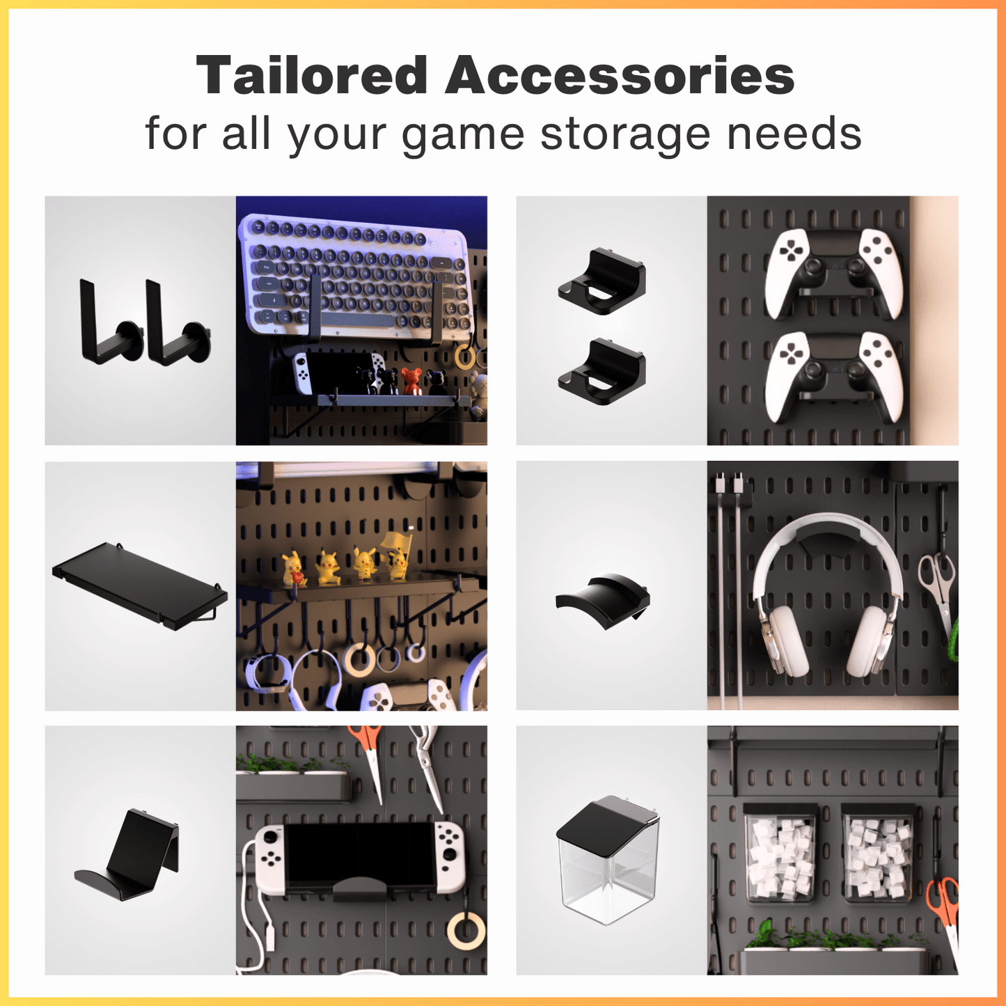 Keepo Black Wall Game Organizer Set With 6Pcs Pegboards - Keepo