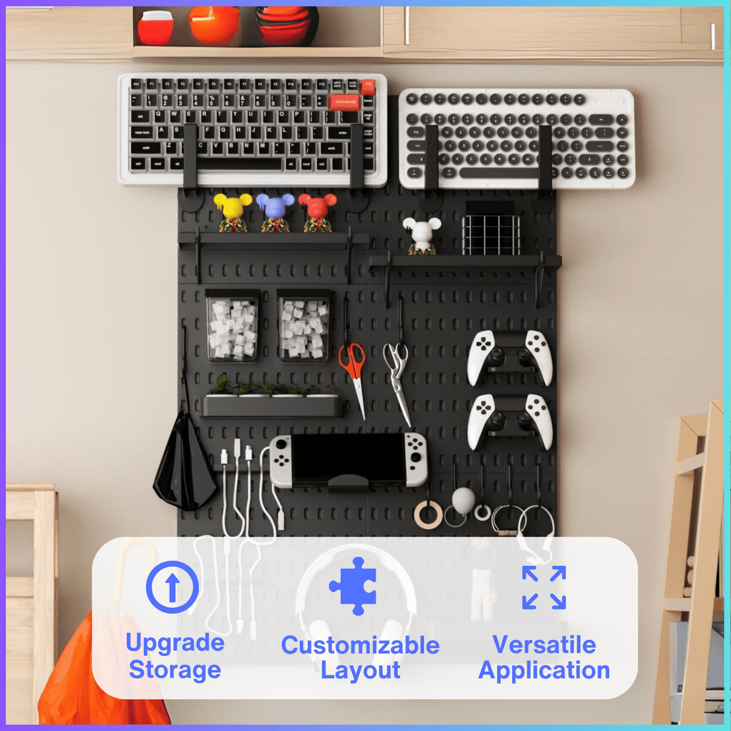 Keepo Black Wall Game Organizer Set With 6Pcs Pegboards - Keepo
