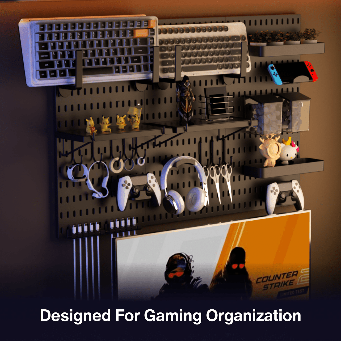 Keepo Black Wall Game Organizer Set With 6Pcs Pegboards - Keepo