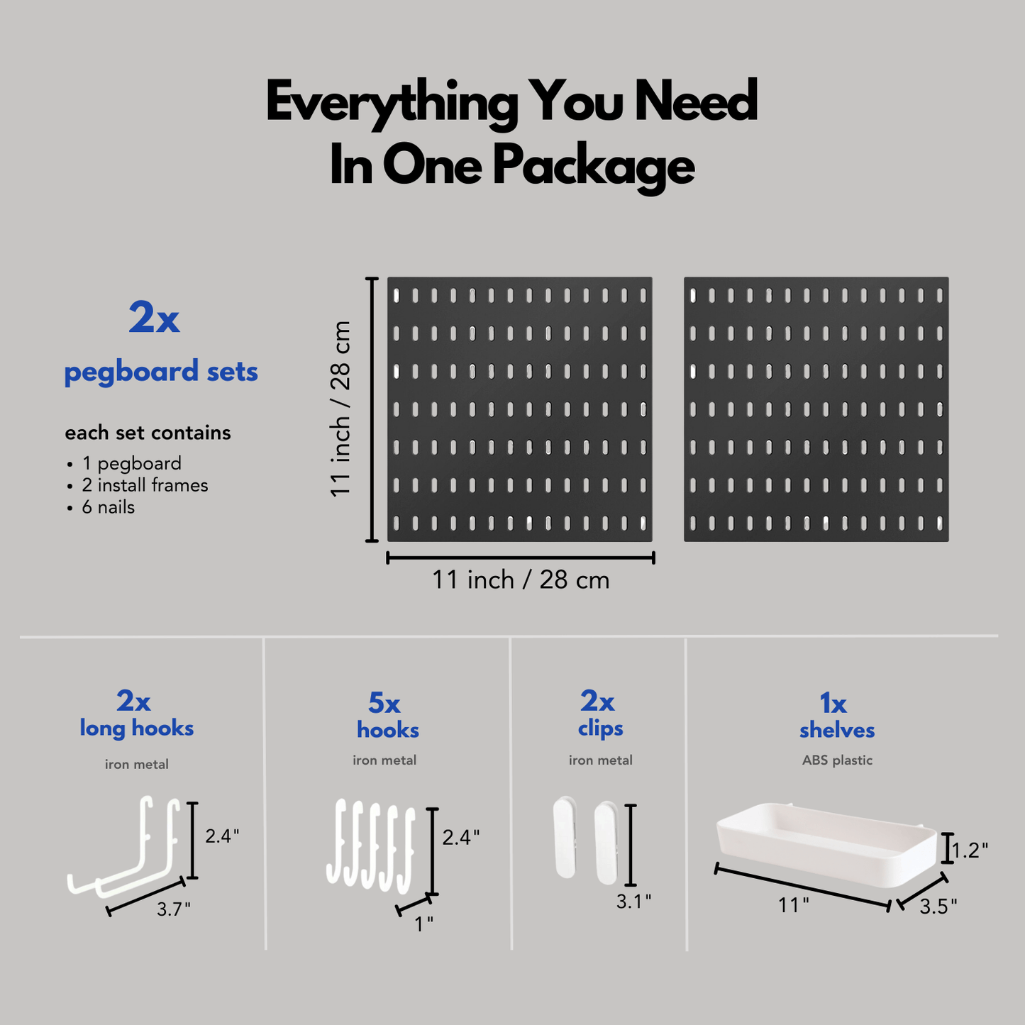 Keepo Black Wall Organizer Set With 2Pcs Pegboards - Keepo