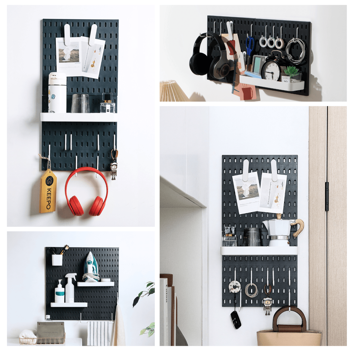 Keepo Black Wall Organizer Set With 2Pcs Pegboards - Keepo