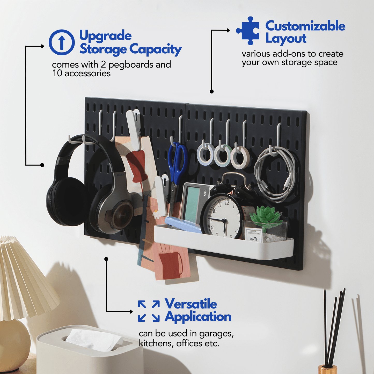 Keepo Black Wall Organizer Set With 2Pcs Pegboards - Keepo