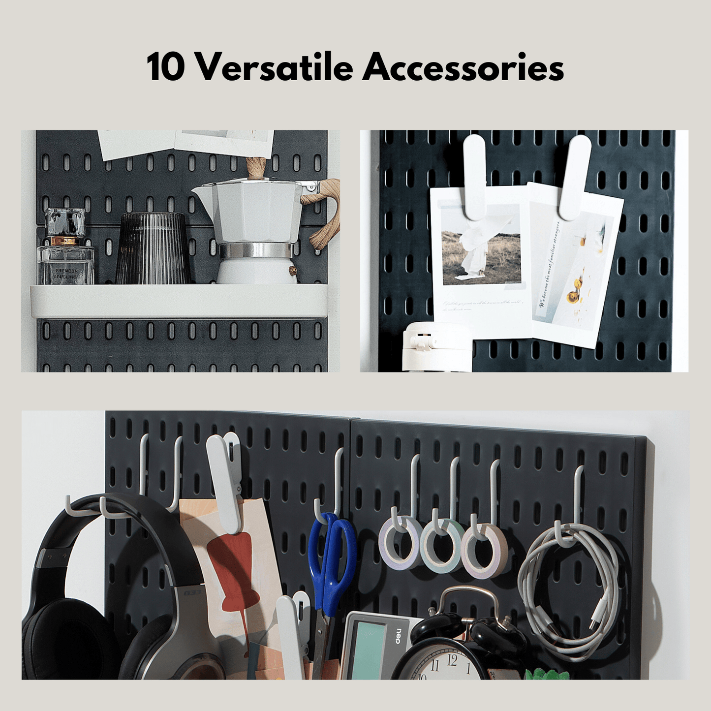 Keepo Black Wall Organizer Set With 2Pcs Pegboards - Keepo