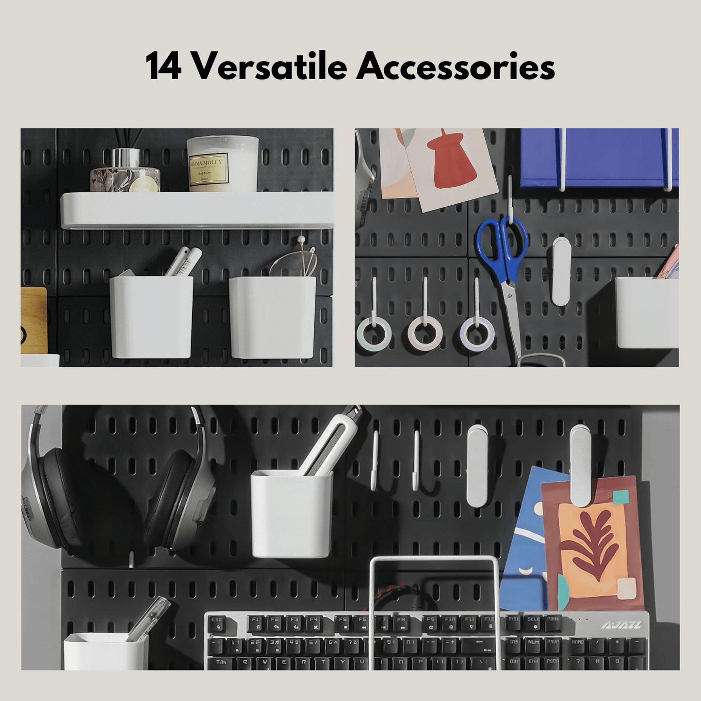 Keepo Black Wall Organizer Set With 4Pcs Pegboards - Keepo