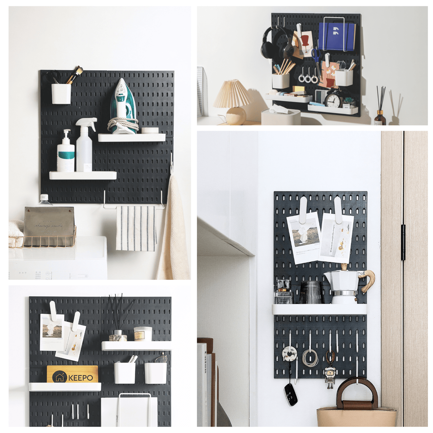 Keepo Black Wall Organizer Set With 4Pcs Pegboards - Keepo