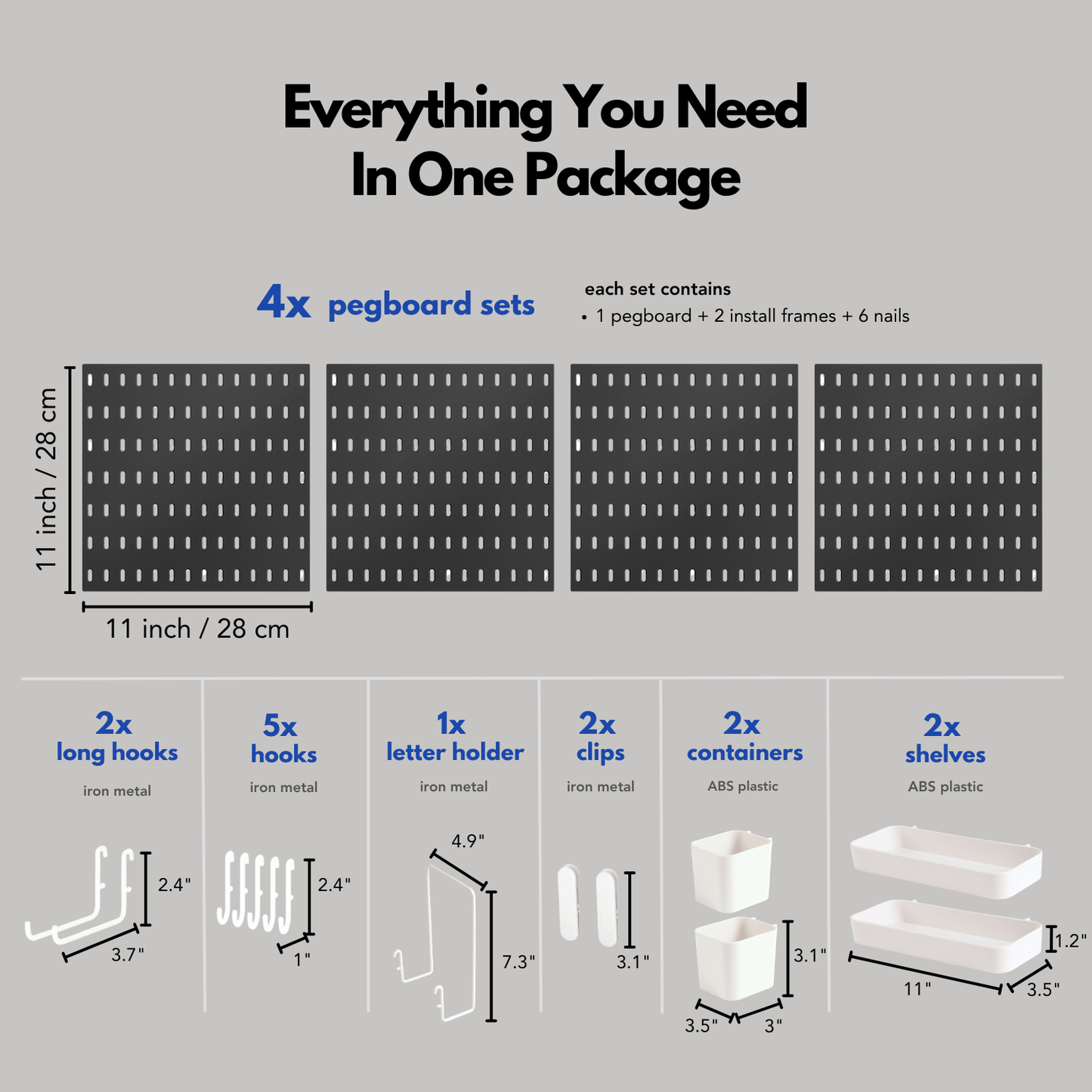 Keepo Black Wall Organizer Set With 4Pcs Pegboards - Keepo