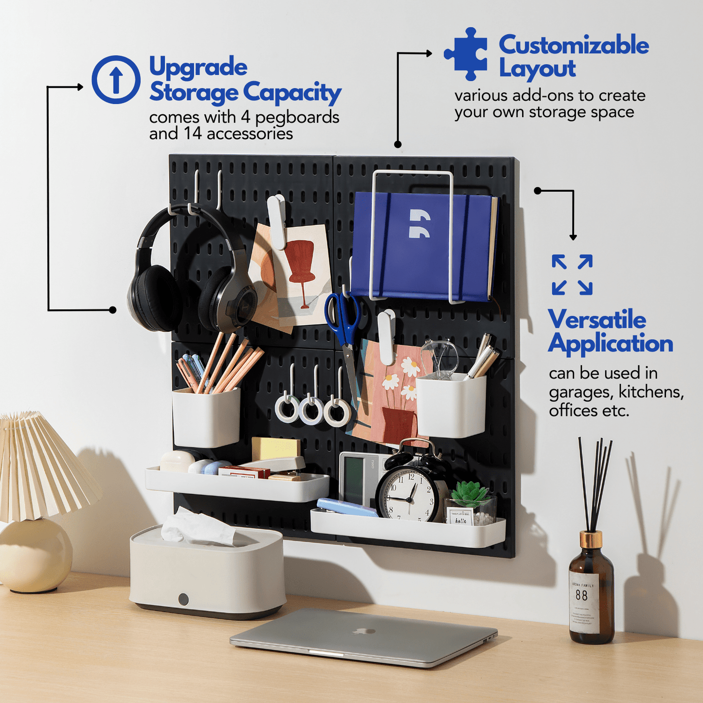 Keepo Black Wall Organizer Set With 4Pcs Pegboards - Keepo