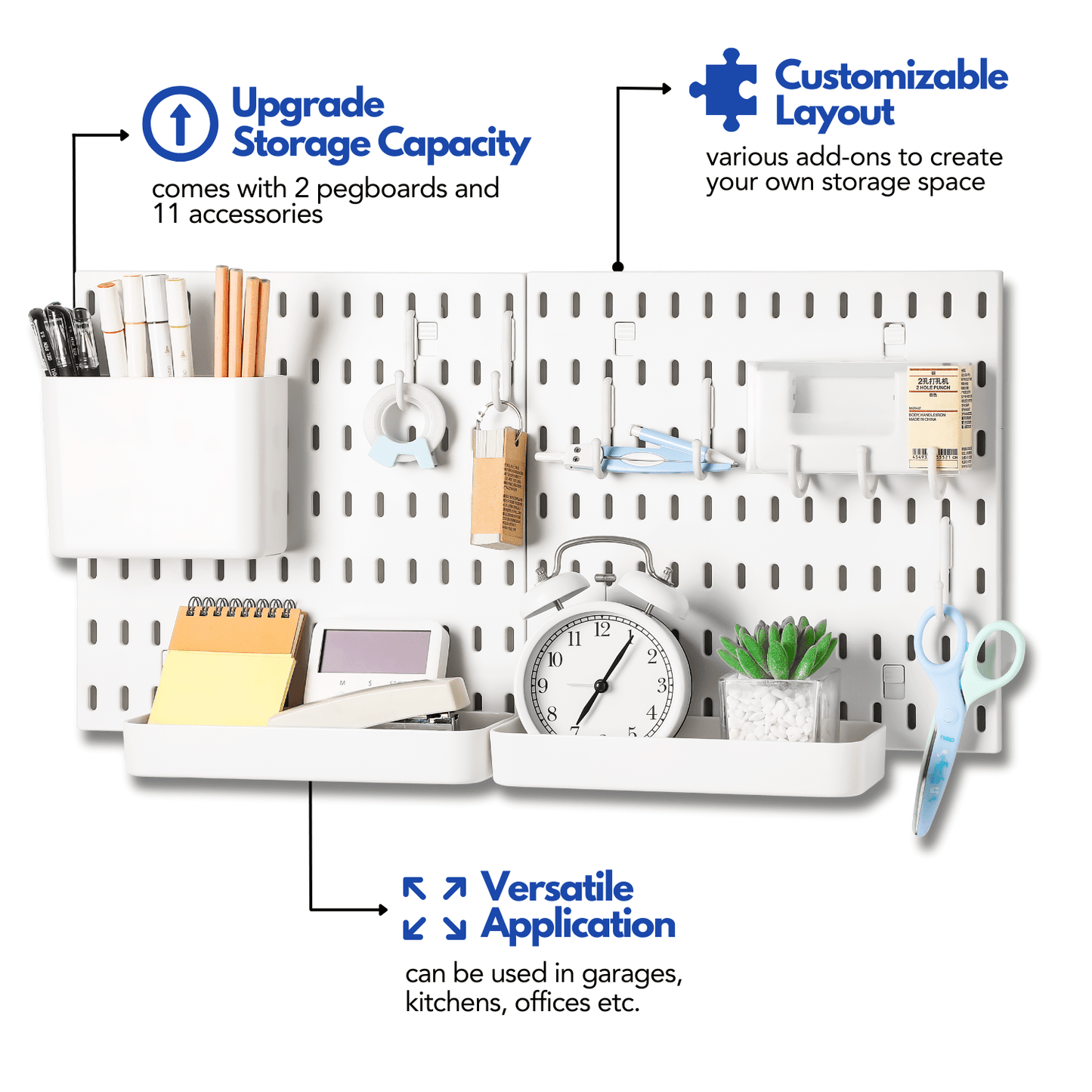 Keepo White Wall Organizer Set With 2Pcs Pegboards - Keepo