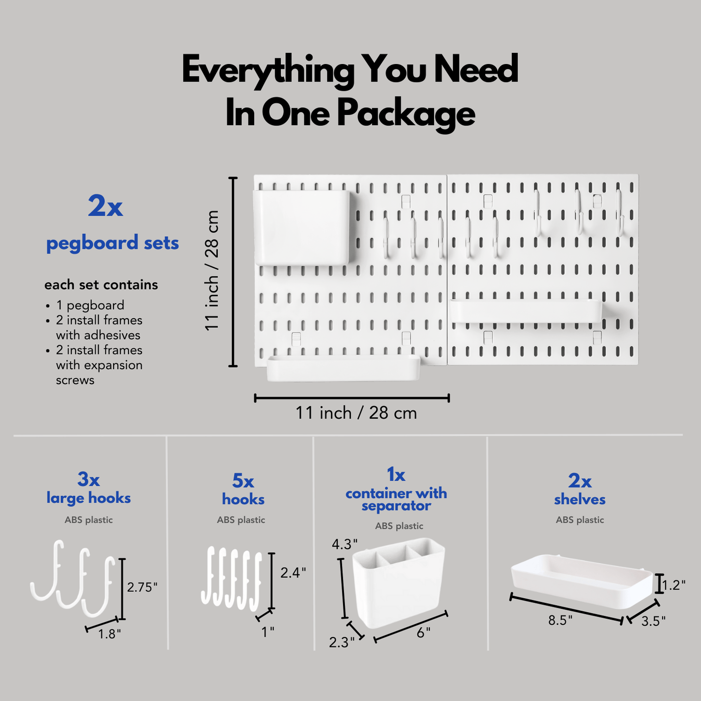 Keepo White Wall Organizer Set With 2Pcs Pegboards - Keepo