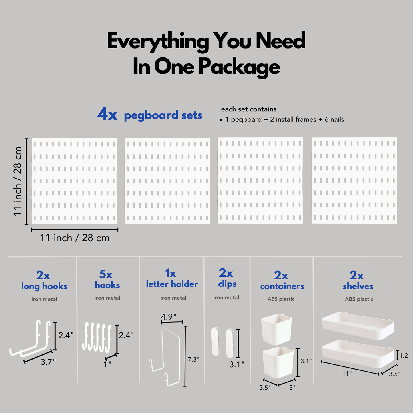 Keepo White Wall Organizer Set With 4Pcs Pegboards - Keepo