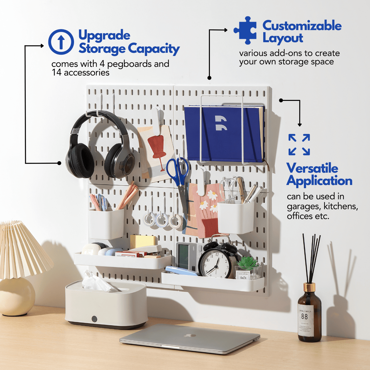 Keepo White Wall Organizer Set With 4Pcs Pegboards - Keepo