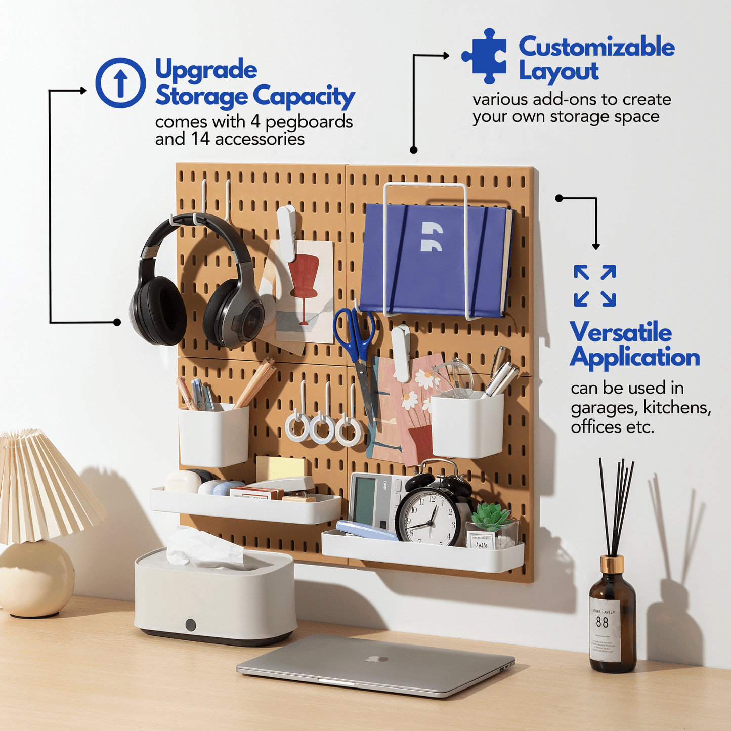 Keepo Yellow Wall Organizer Set With 4Pcs Pegboards - Keepo
