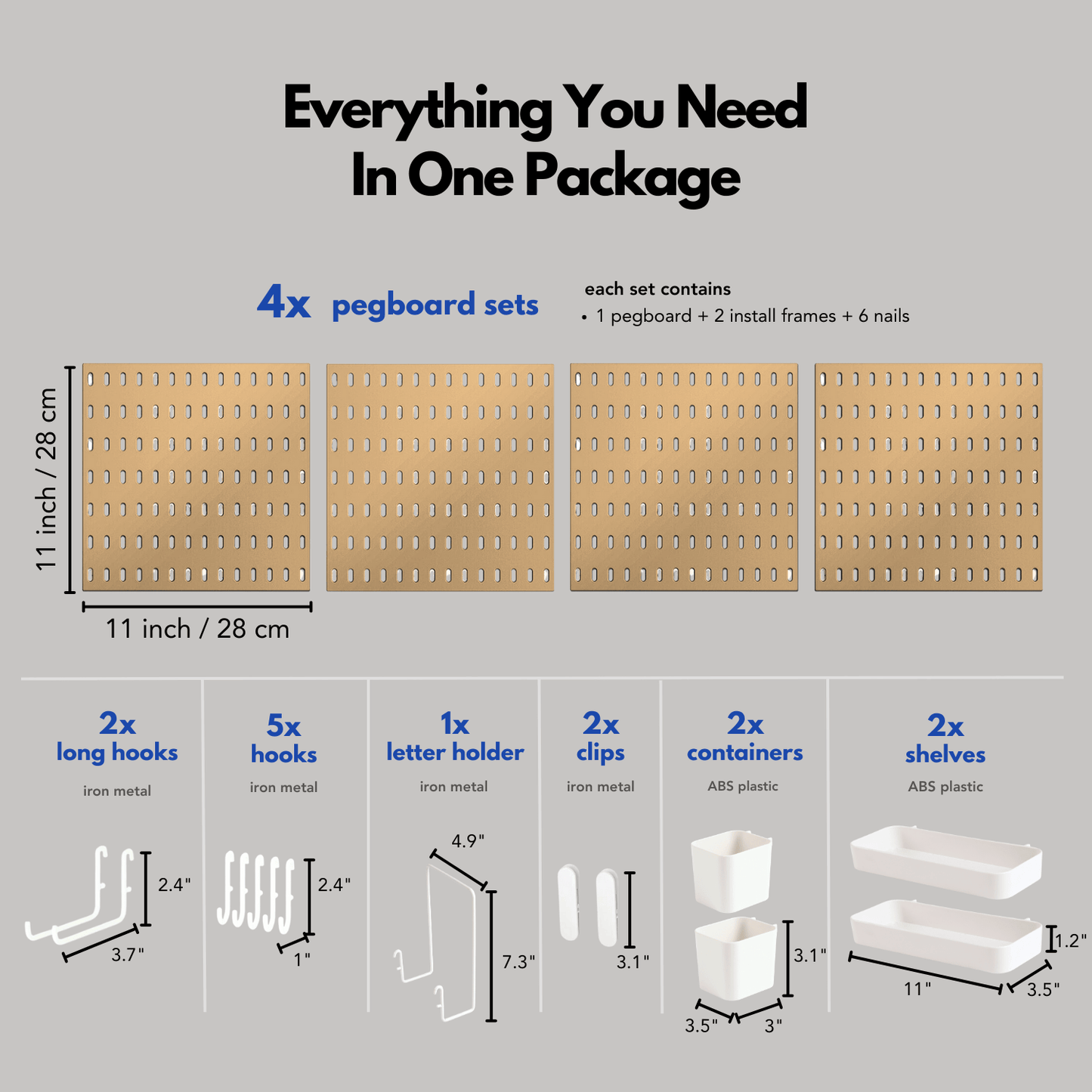 Keepo Yellow Wall Organizer Set With 4Pcs Pegboards - Keepo