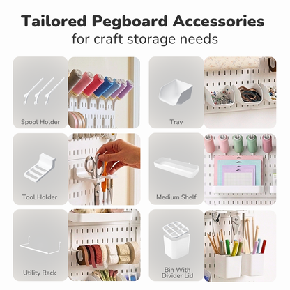 Keepo Craft Wall Organizer Set - 6Pcs Peg Boards-White