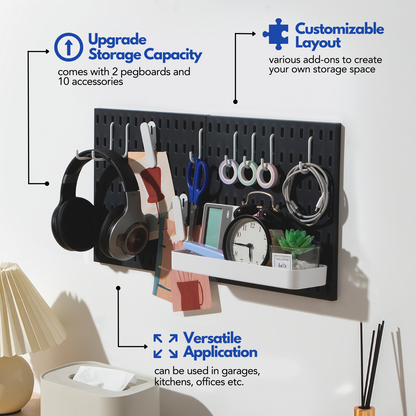 Keepo Black Wall Organizer Set With 2Pcs Pegboards