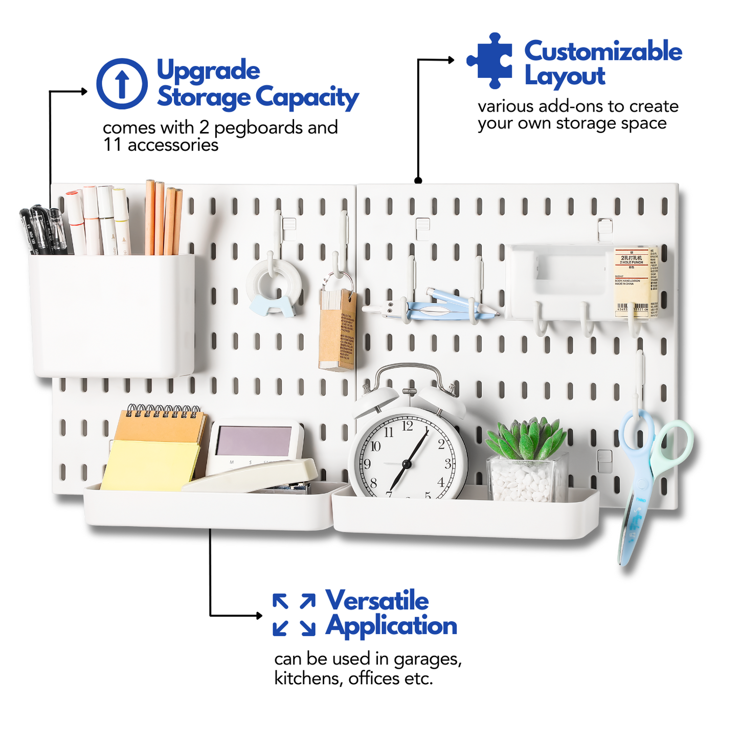 Keepo White Wall Organizer Set With 2Pcs Pegboards