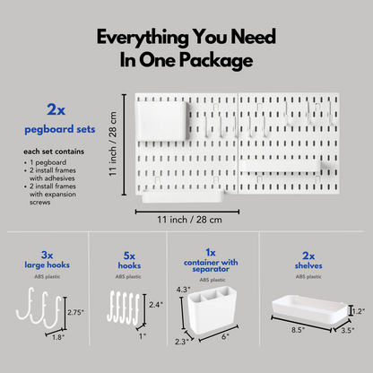 Keepo White Wall Organizer Set With 2Pcs Pegboards