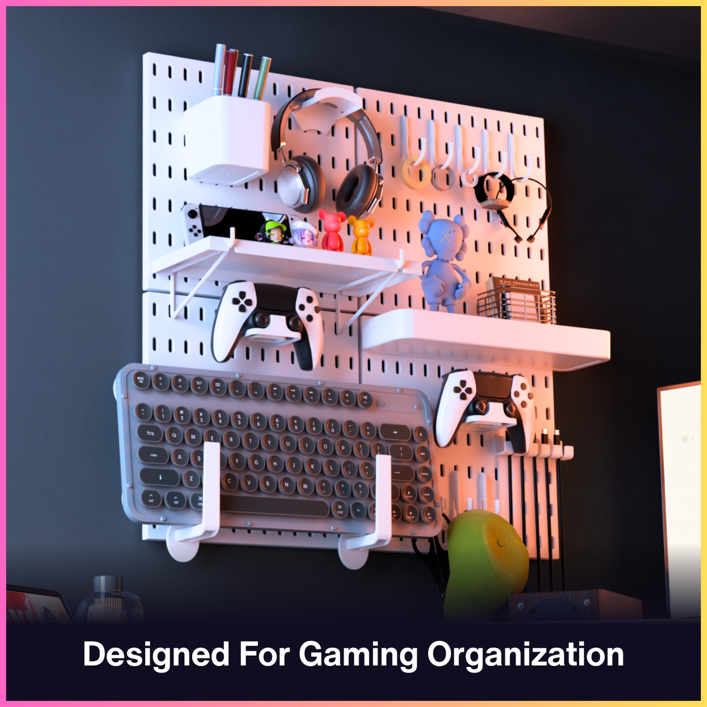 Keepo White Wall Game Organizer Set With 4Pcs Pegboards