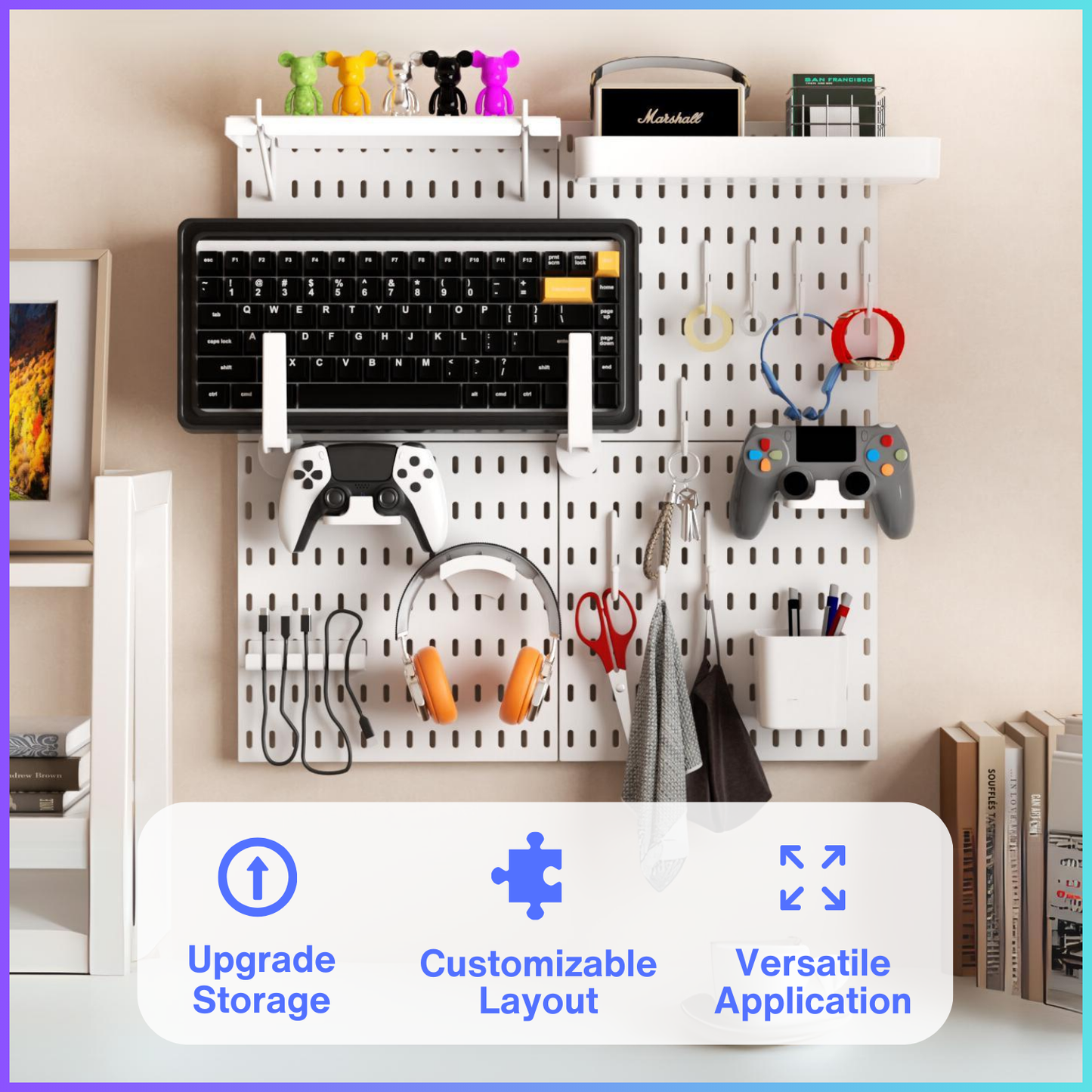 Keepo White Wall Game Organizer Set With 4Pcs Pegboards