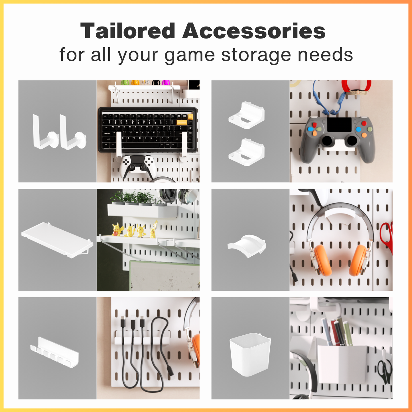 Keepo White Wall Game Organizer Set With 4Pcs Pegboards