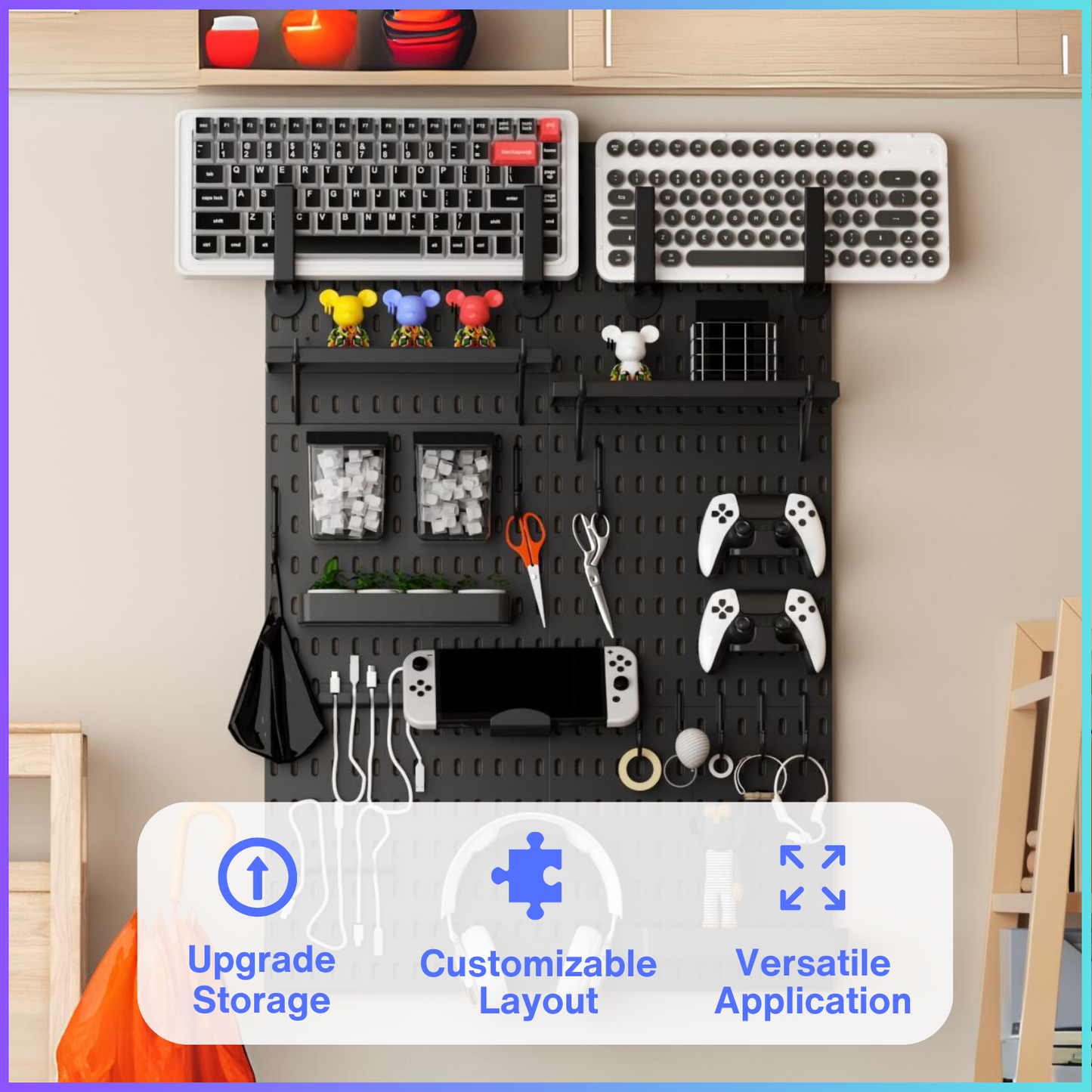 Keepo Black Wall Game Organizer Set With 6Pcs Pegboards