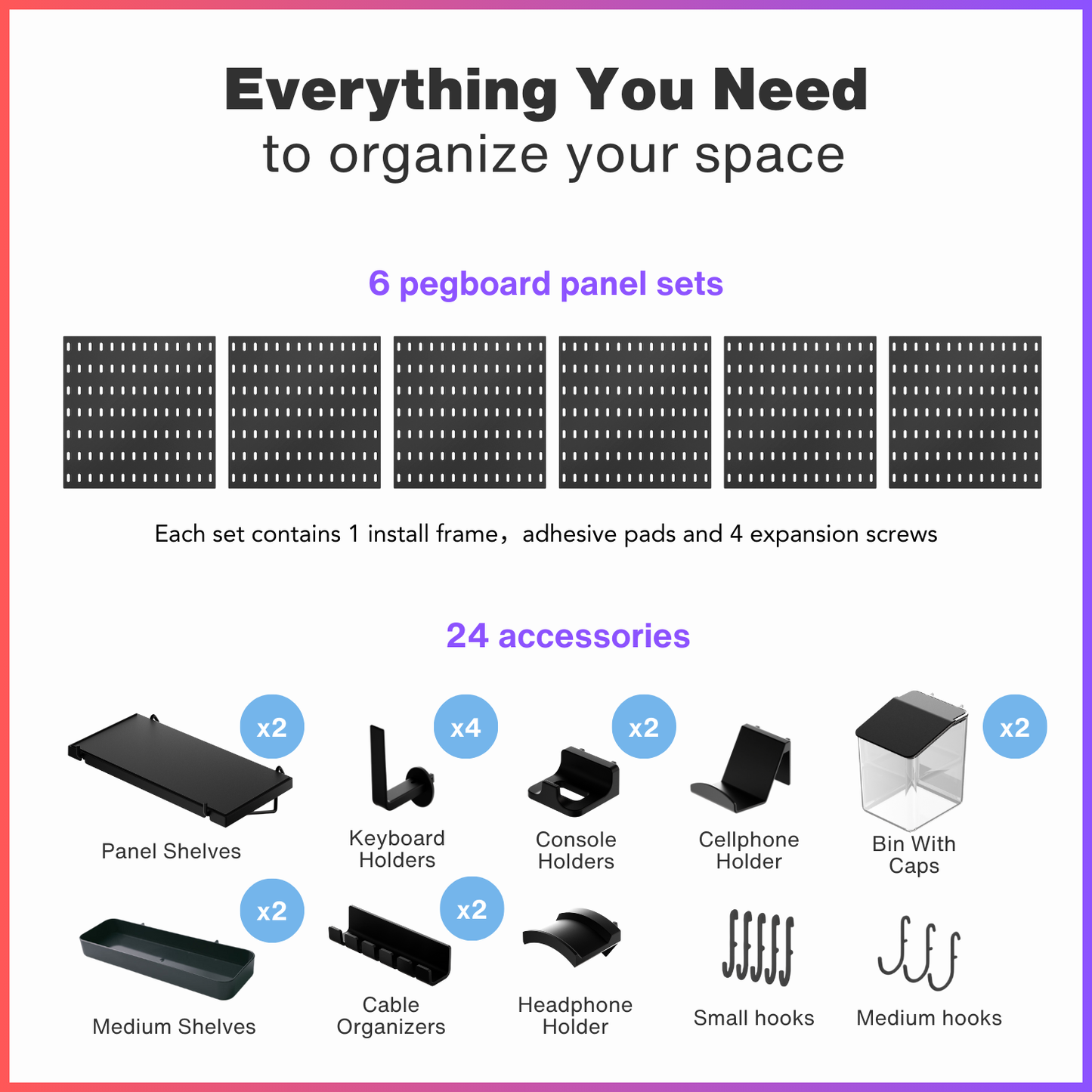 Keepo Black Wall Game Organizer Set With 6Pcs Pegboards