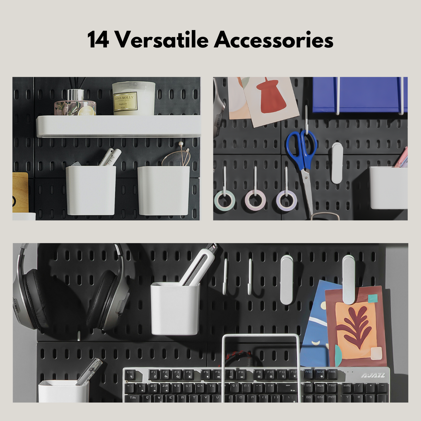 Keepo Black Wall Organizer Set With 4Pcs Pegboards