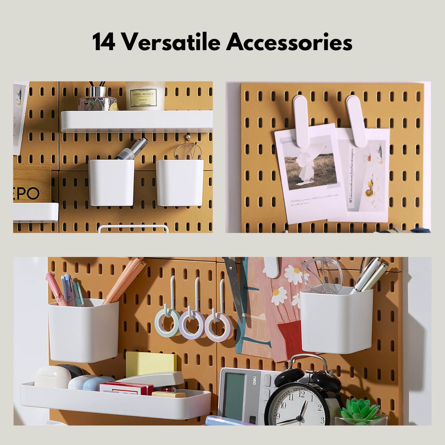 Keepo Yellow Wall Organizer Set With 4Pcs Pegboards