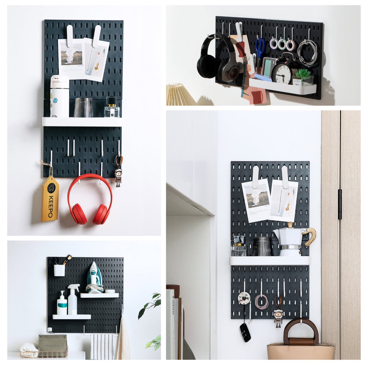 Keepo Black Wall Organizer Set With 2Pcs Pegboards