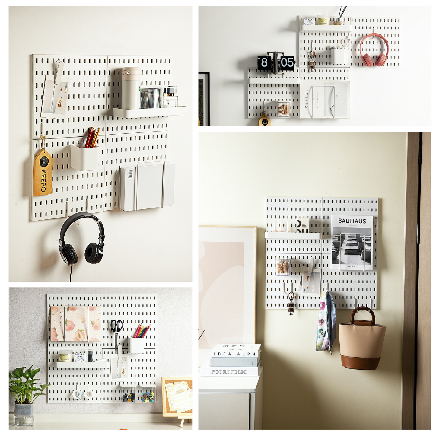 Keepo White Wall Organizer Set With 4Pcs Pegboards