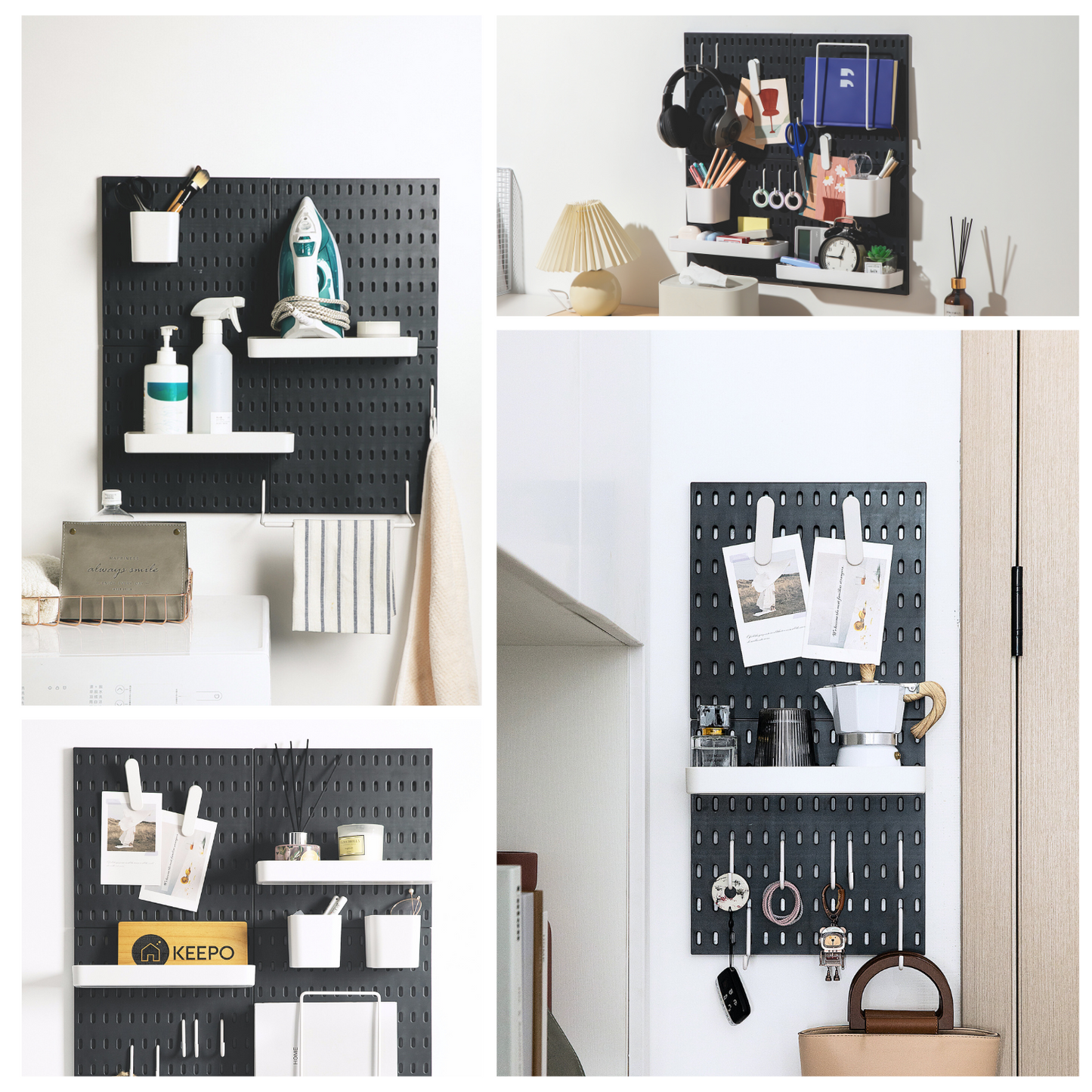 Keepo Black Wall Organizer Set With 4Pcs Pegboards