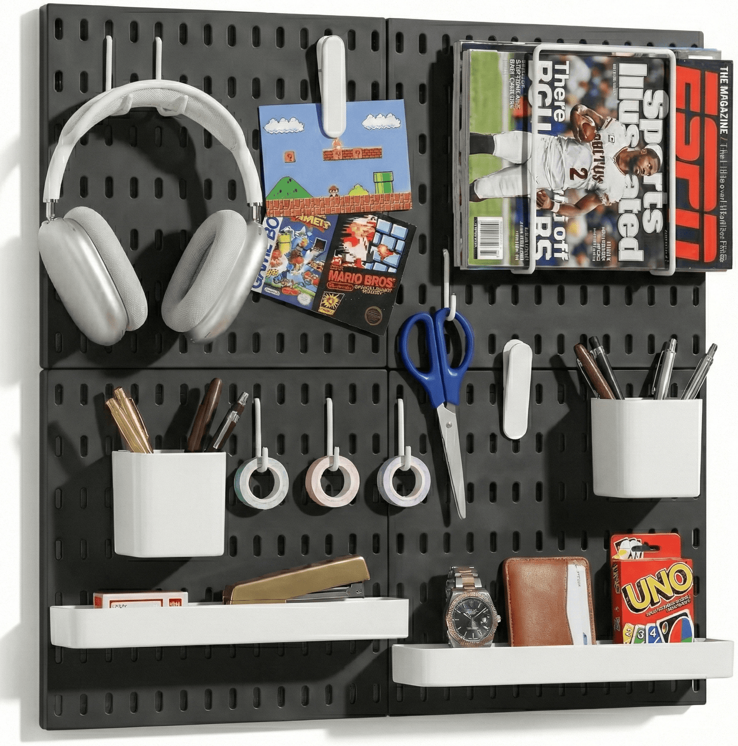 Keepo Black Wall Organizer Set - 4Pcs Peg Boards - Keepo