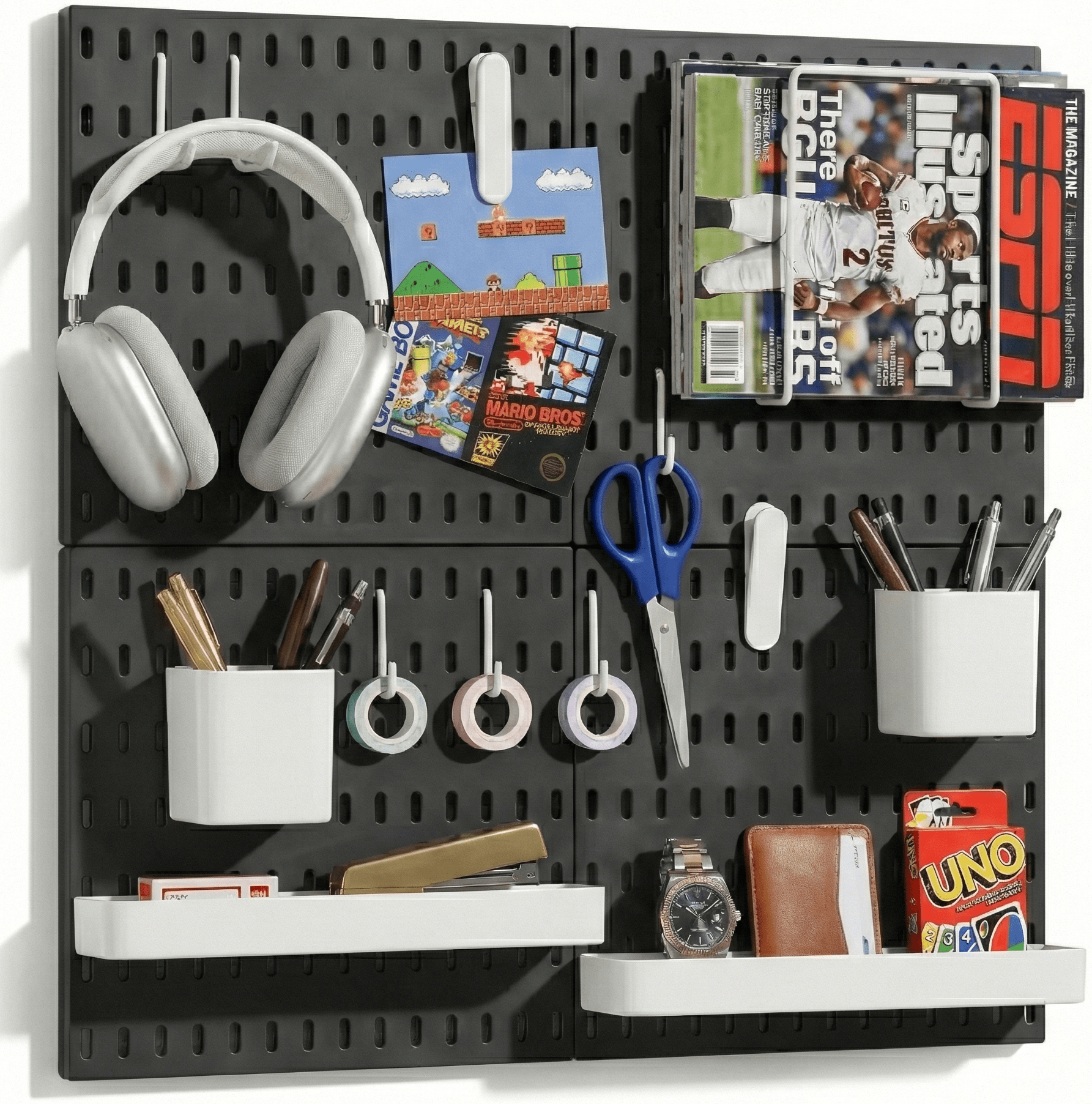 Keepo Black Wall Organizer Set - 4Pcs Peg Boards - Keepo