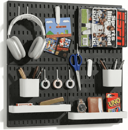 Keepo Black Wall Organizer Set - 4Pcs Peg Boards - Keepo