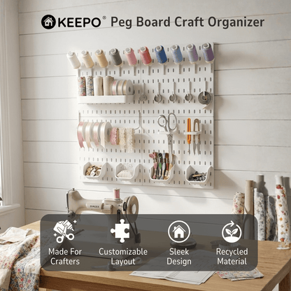 Keepo Craft Wall Organizer Set - 4Pcs Peg Boards-White - Keepo