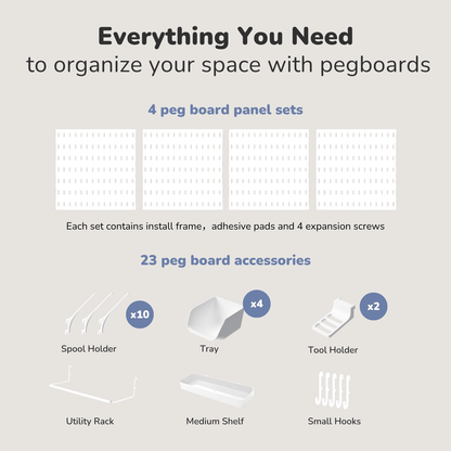 Keepo Craft Wall Organizer Set - 4Pcs Peg Boards-White - Keepo