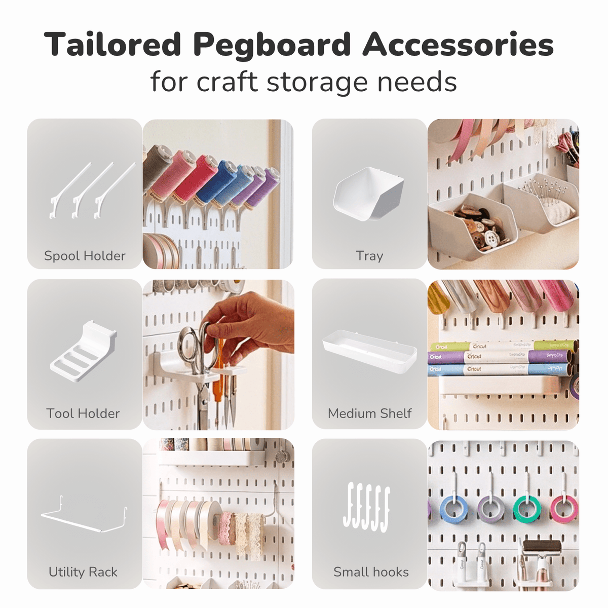 Keepo Craft Wall Organizer Set - 4Pcs Peg Boards-White - Keepo