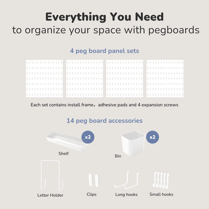 Keepo White Wall Organizer Set - 4Pcs Peg Boards - Keepo