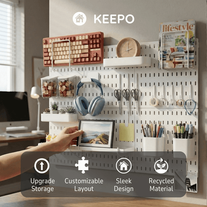Keepo White Wall Organizer Set - 6Pcs Peg Boards - Keepo