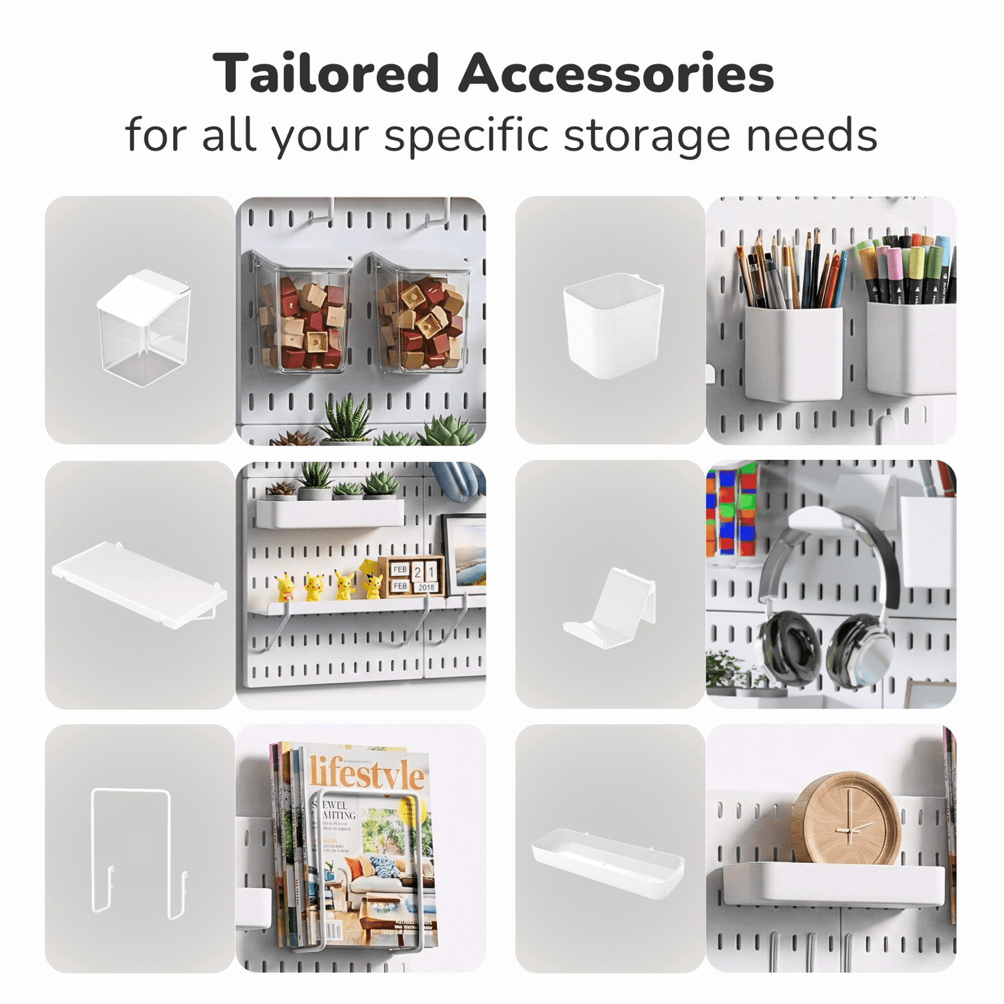 Keepo White Wall Organizer Set - 6Pcs Peg Boards - Keepo